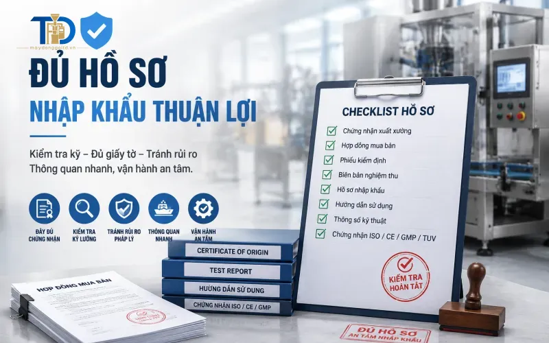 Chuẩn bị và kiểm tra hồ sơ, tài liệu cần thiết kèm theo máy đóng gói